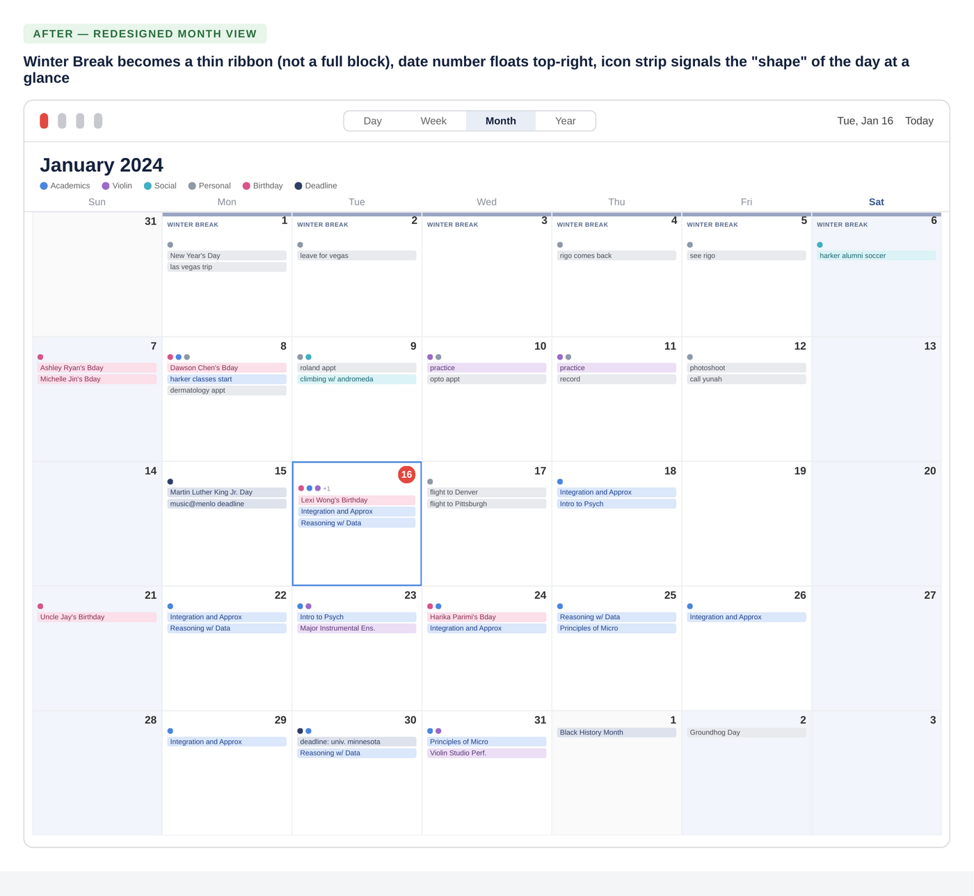 Preview of the redesigned Month View