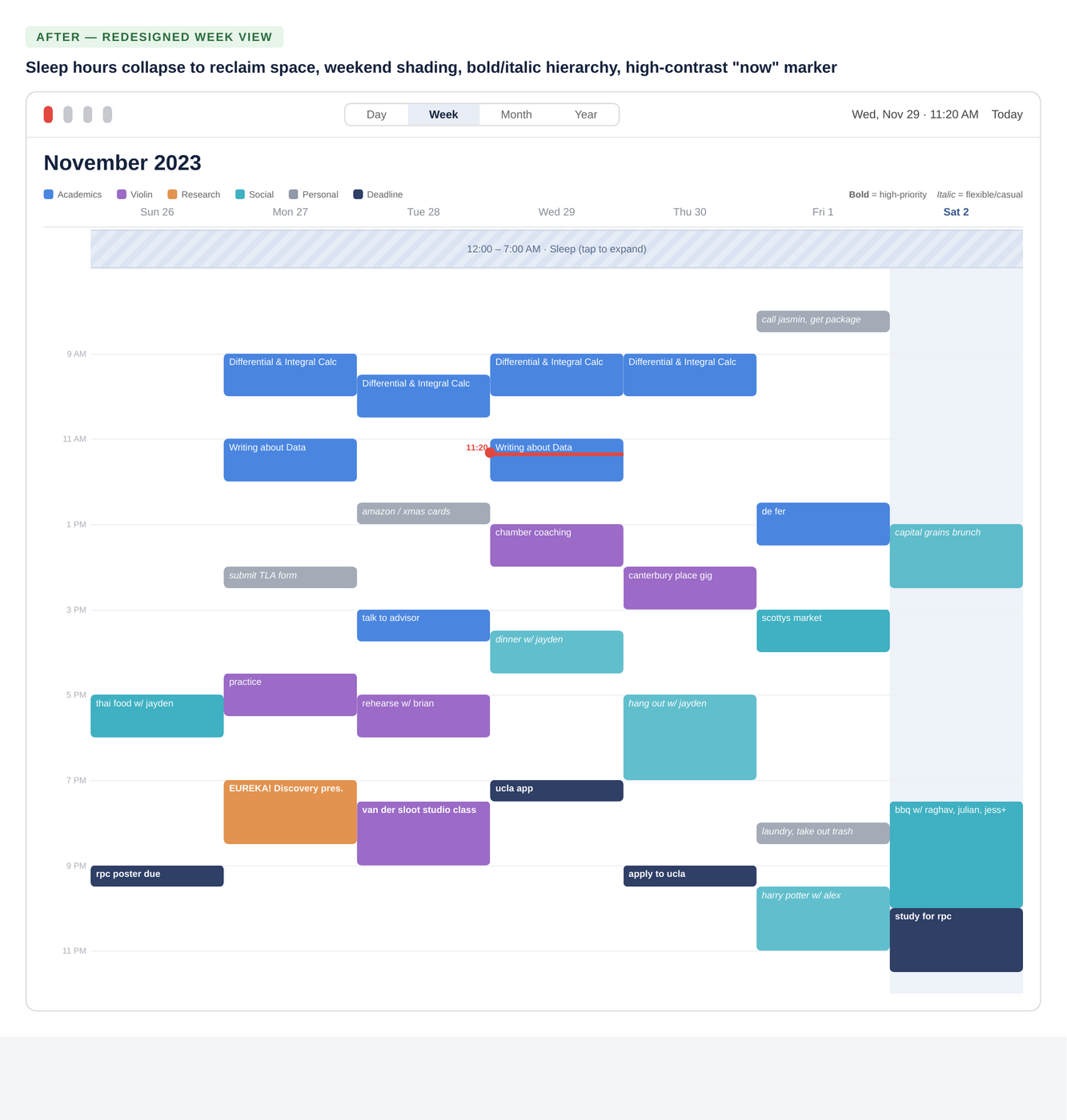 Redesigned Apple Calendar Week View