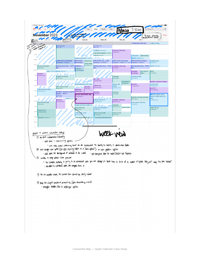 Week View, annotated live during use, November 2023