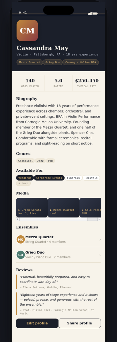 Opus app — Profile screen, scrolling
