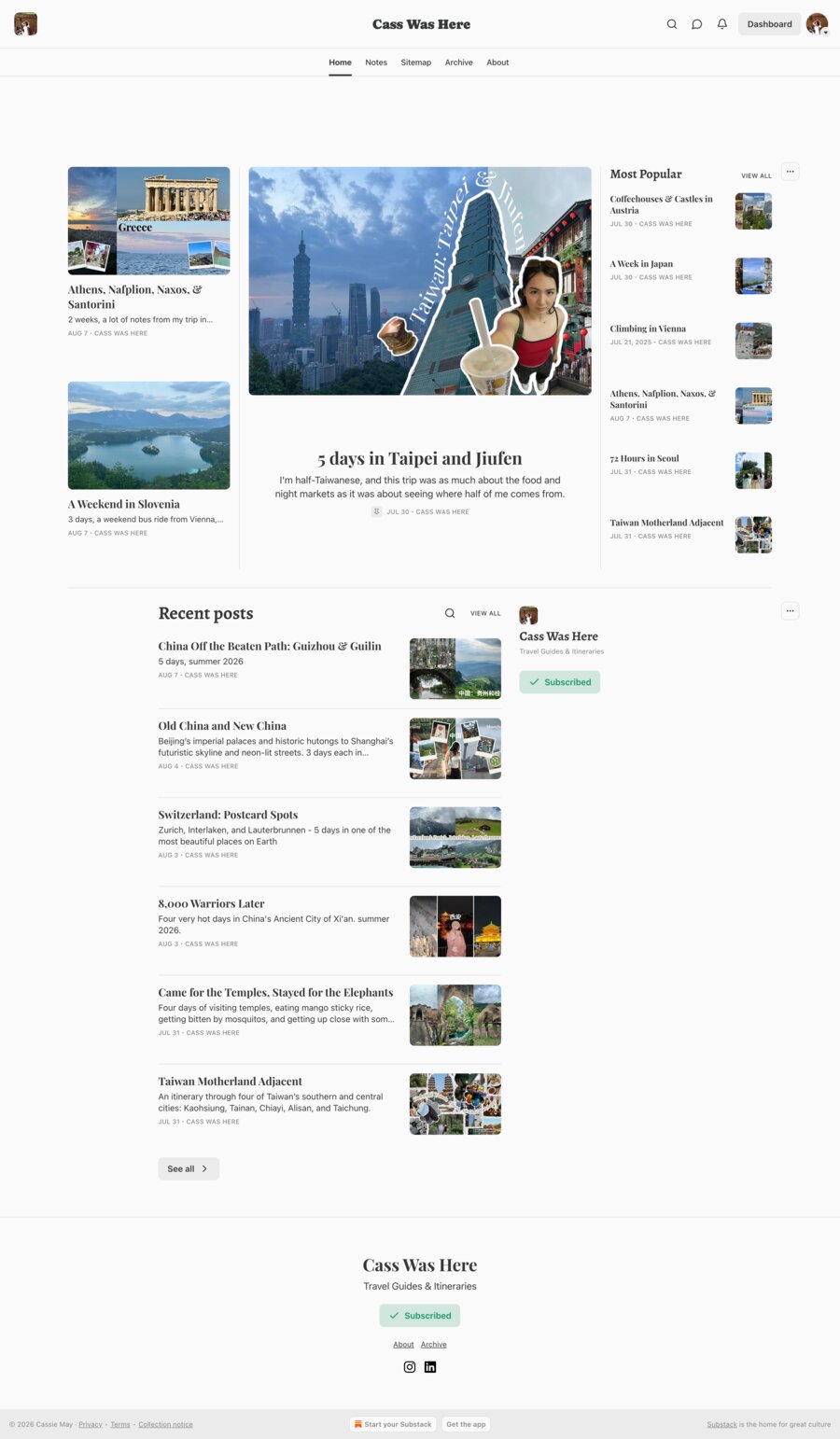 Cass Was Here Substack — home page